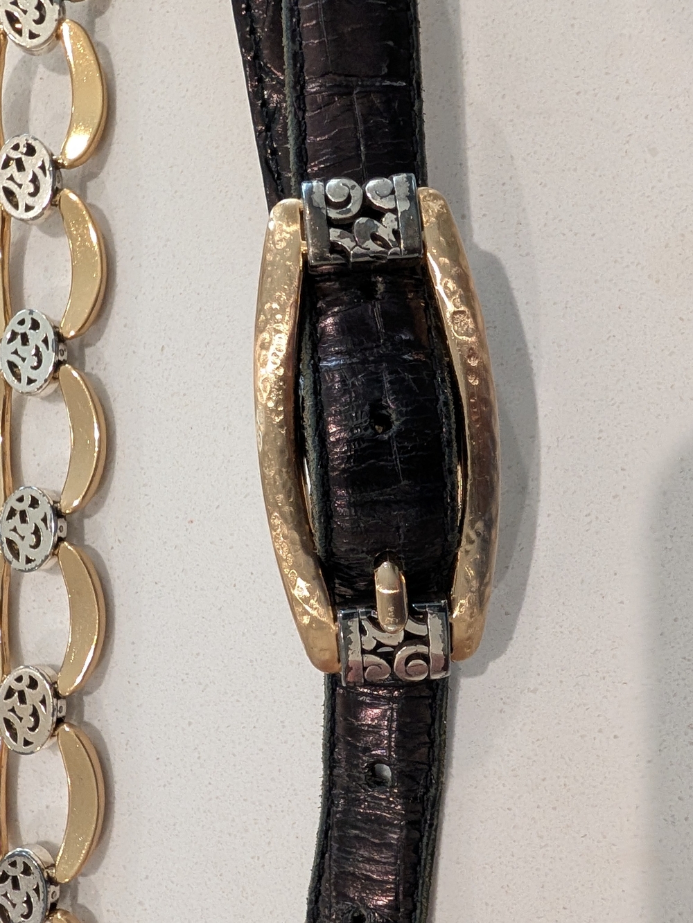 Y2K Brighton BBU103 Two-Tone Chain Link Leather Belt XL 36 Casual